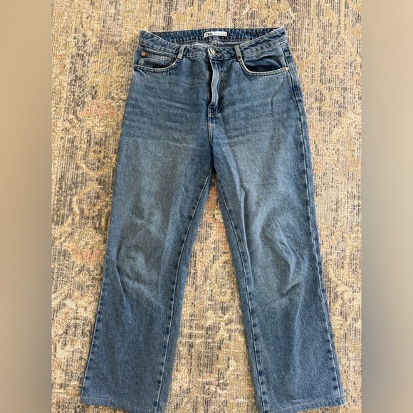 Zara Denim - Zara high-rise straight leg jeans in mid blue
